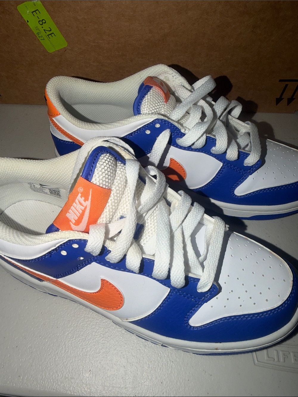 Nike Kids Dunks — White, Blue & Orange Swoosh